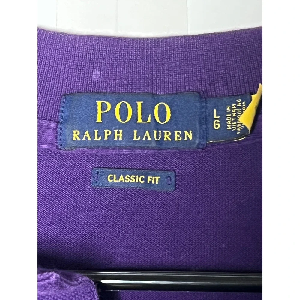 Polo Ralph Lauren Mens Classic Fit Purple Short Sleeve Polo Shirt Green Pony L